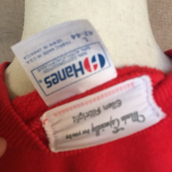 Vintage 90s Handmade Appliqué Sweatshirt Raglan Tiger Fleece Christmas Bow L - Picture 2 of 7